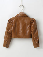 Puff Sleeve Faux Leather Jacket